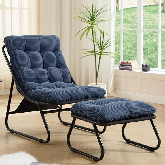 LEGAHOME Indoor Lounge Chair with Ottoman, Comfy Accent Chair with Puffy Cushion, Steel Frame, Modern Reading Chair for Bedroom, Living Room, 300lbs, Navy Blue