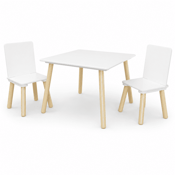 LEGAHOME Kids Table and 2 Chairs Set, 3 Pieces Wood Activity Table Drawing Play Table and Chairs Set, Adorable Study Desk Table Chairs Set for Toddler, White