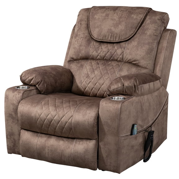 LEGAHOME Large Lift Chair with Heated and Massage Functions, Extended Fabric Lift Recliner Relax Sofa with 2 Remotes and 2 Cup Holders, Oversize Electric Power Lounge Chiar for Elderly Big Men, Brown