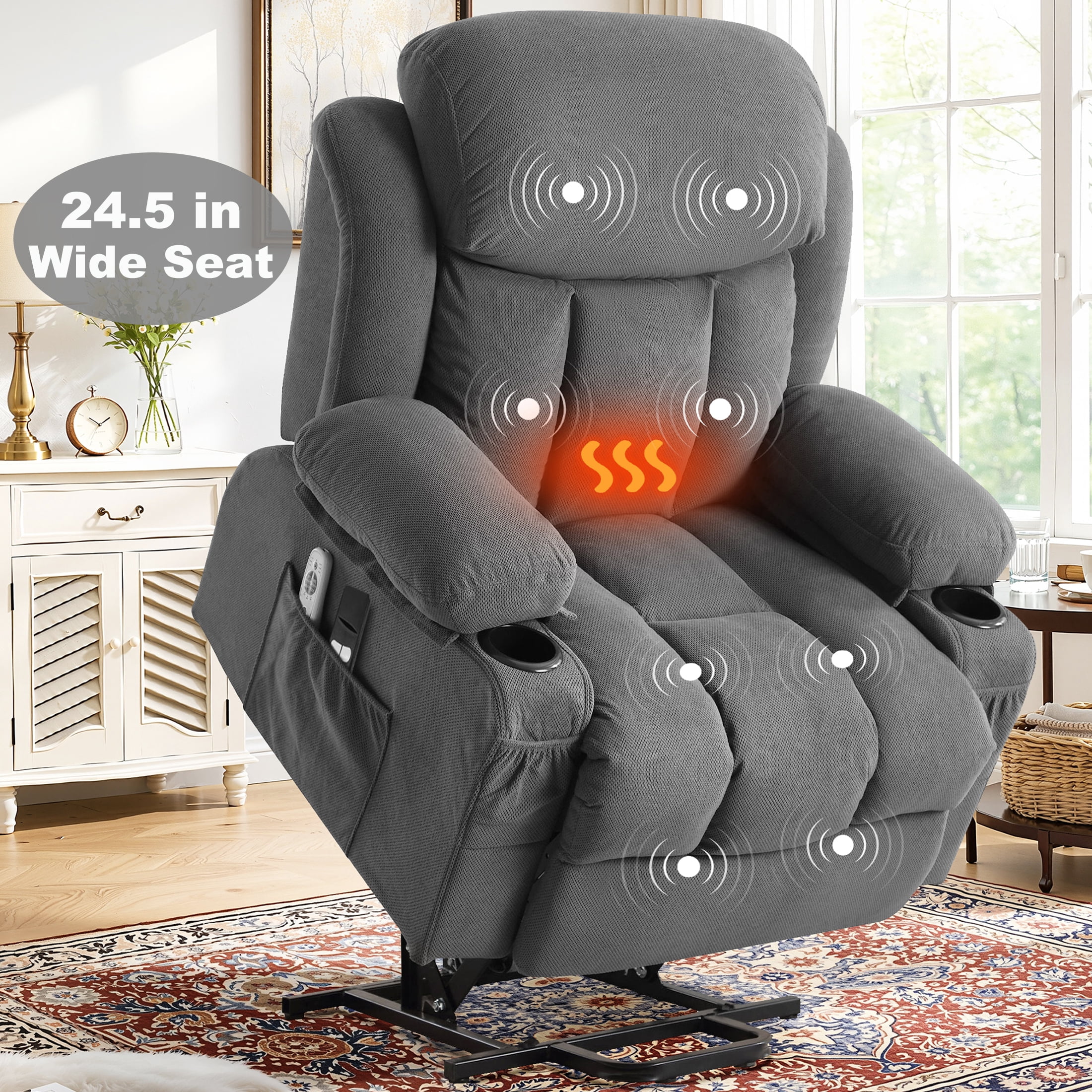 LEGAHOME Lift Chair with Massage and Heat, Electric Power Lift Recliner Chair for Elderly with 24.5" Oversized Seat & Cup Holder for Living Room, Gray