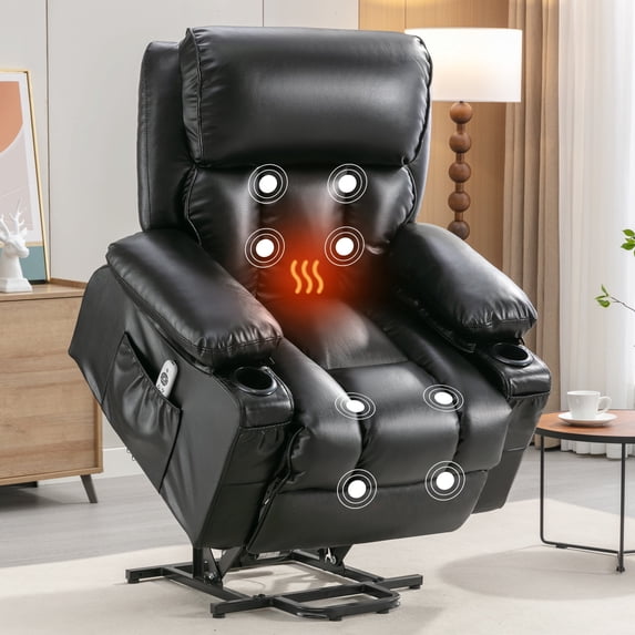 Lift Recliner Chair, LEGAHOME Electric Power Lift Recliner for Elderly with Heat Therapy and Massage, Oversized PU Leather Recliner Chair with Cup Holders, USB Port, Side Pocketst, Black