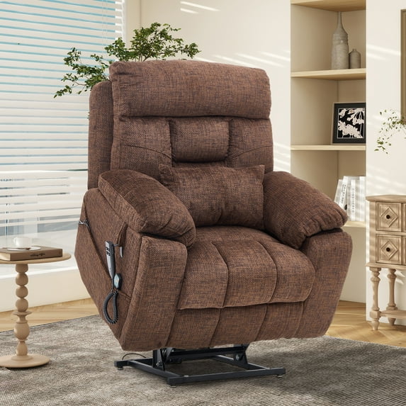 LEGAHOME Oversize Lift Recliner Chair, Electric Power Lift Chair with Heated and Massage Function, Large Fabric Recliner with Remotes & Cup Holders, Wide Seat Lounge Sofa for Big and Tall, Coffee