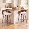 thumbnail image 1 of LEGAHOME Swivel Bar Stools Set of 2, 25” Upholstered Counter Height Stools with Low Back and Round Footrest, Mid-Century Barstools with Wooden Legs for Kitchen, Bar, Walnut + Beige, 1 of 6