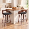 thumbnail image 1 of LEGAHOME Swivel Bar Stools Set of 2, 25” Upholstered Counter Height Stools with Low Back and Round Footrest, Mid-Century Barstools with Wooden Legs for Kitchen, Bar, Walnut + Black, 1 of 6