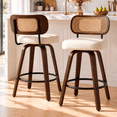 thumbnail image 1 of LEGAHOME Swivel Bar Stools Set of 2, 26” Upholstered Counter Height Bar Stools with Cane Rattan Back and Wood Legs, Mid-Century Modern Barstools for Kitchen Island, 300 lbs, Walnut + Beige, 1 of 10
