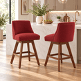 thumbnail image 1 of LEGAHOME Swivel Bar Stools Set of 2, 26” Upholstered Counter Height Bar Stools with Curved Backrest and Nailhead Trim, Modern Bar Stools with Wood Legs for Kitchen Island, Bar, Dining Room, Wine Red, 1 of 9