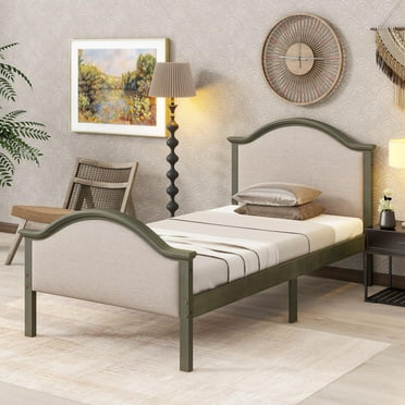 LEGAHOME Twin Bed Frame, Modern Wood Platform Bed with Upholstered Headboard and Footboard, Heavy Duty Single Bed Frame for Kids Teens, No Box Spring Needed, Gray
