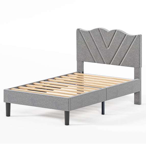 LEGAHOME Twin Bed Frame, Upholstered Platform Bed with Headboard and Footboard, Modern Twin Size Bed Frame, Heavy Duty Single Bed Frame, No Box Spring Needed, Gray