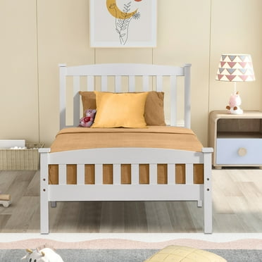 LEGAHOME Twin Classic Kids Bed Frame with Headboard and Footboard, White