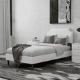 thumbnail image 1 of LEGAHOME Twin Size Upholstered Platform Bed, New Upgraded Twin Bed Frame with Rivet Decoration Headboard, Modern Single Bed, No Box Spring Needed, White, 1 of 5