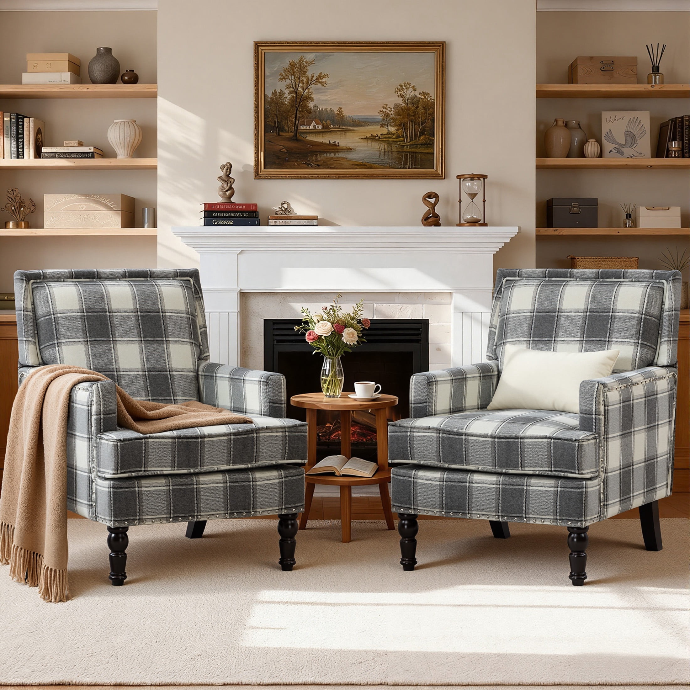 LEGAHOME Vintage Accent Chair, Upholstered Armchair with Nailhead Trim, Linen Fabric Arm Chair Comfort Reading Chair Lounge Chair for Living Room Bedroom Sunroom, Antique Grey(1PC)