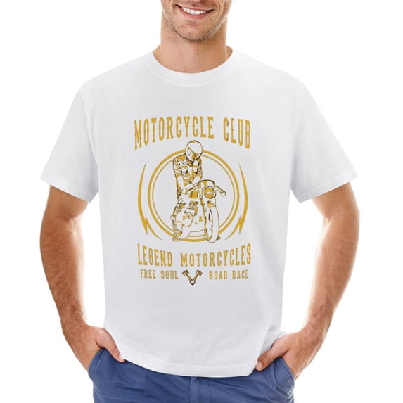 LEGEND MOTORCYCLE Vintage T-shirt Mens Cotton Classic Crewneck Short Sleeve Tees Unisex White XL