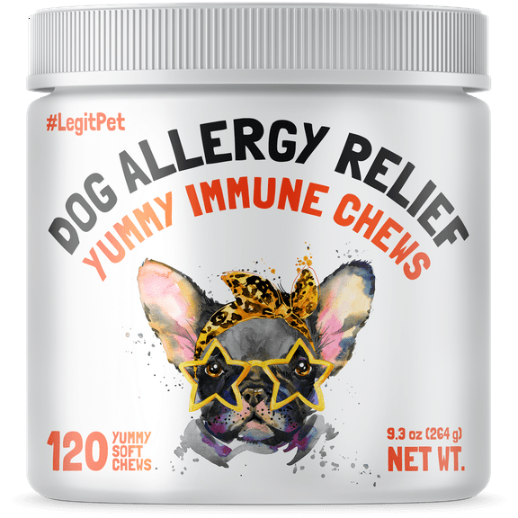 LEGITPET Allergy Relief Chews for Dogs & Immune Support with Kelp, Colostrum & Bee Pollen - for Seasonal Allergies   Anti Itch, Skin Hot Spots Soft Treats 120 chews