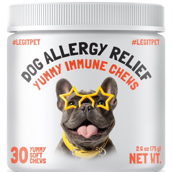 LEGITPET Allergy Relief Chews for Dogs & Immune Support with Kelp, Colostrum & Bee Pollen - for Seasonal Allergies + Anti Itch, Skin Hot Spots Soft Treats 30 chews