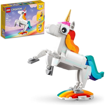 LEGO 31140 Creator 3 in 1 Magical Unicorn Toy to Seahorse to Peacock Rainbow Animal Figures U