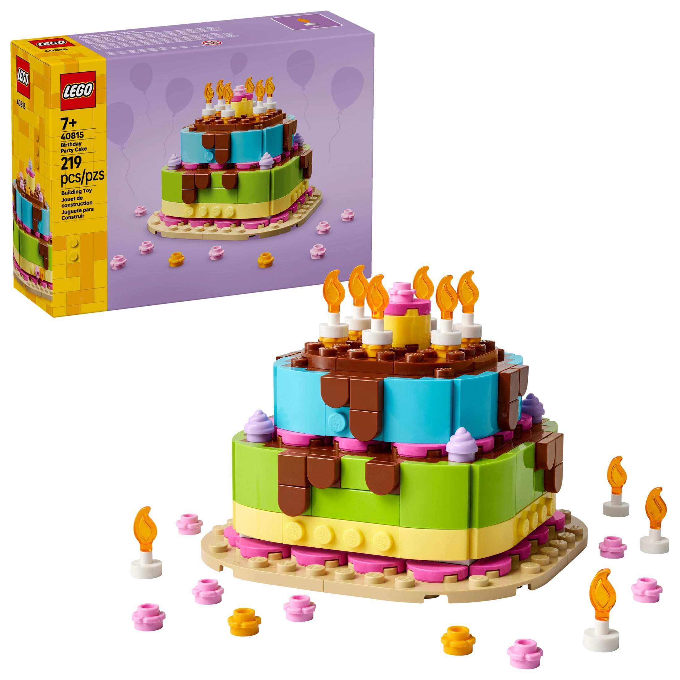 LEGO Birthday Party Cake - Building Toy for Boys &amp; Girls, Ages 7+ - Birthday Decoration with 10 Candle Accessories - Craft for Kids - 40815
