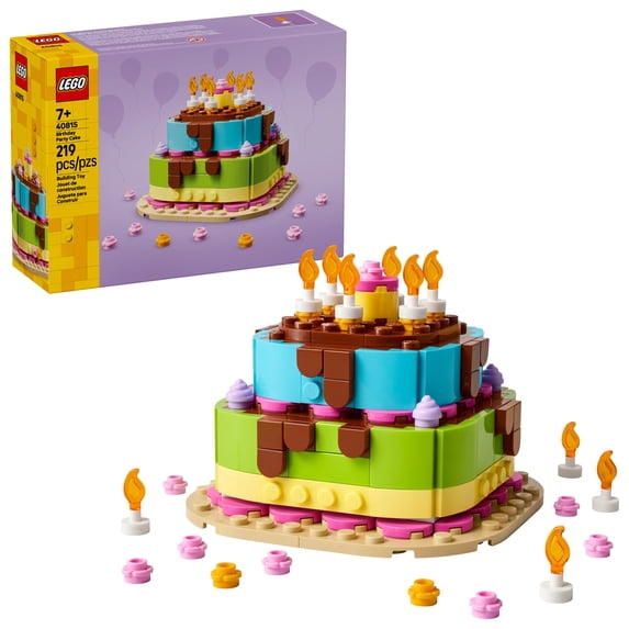 LEGO Birthday Party Cake - Building Toy for Boys & Girls, Ages 7+ - Birthday Decoration with 10 Candle Accessories - Craft for Kids - 40815