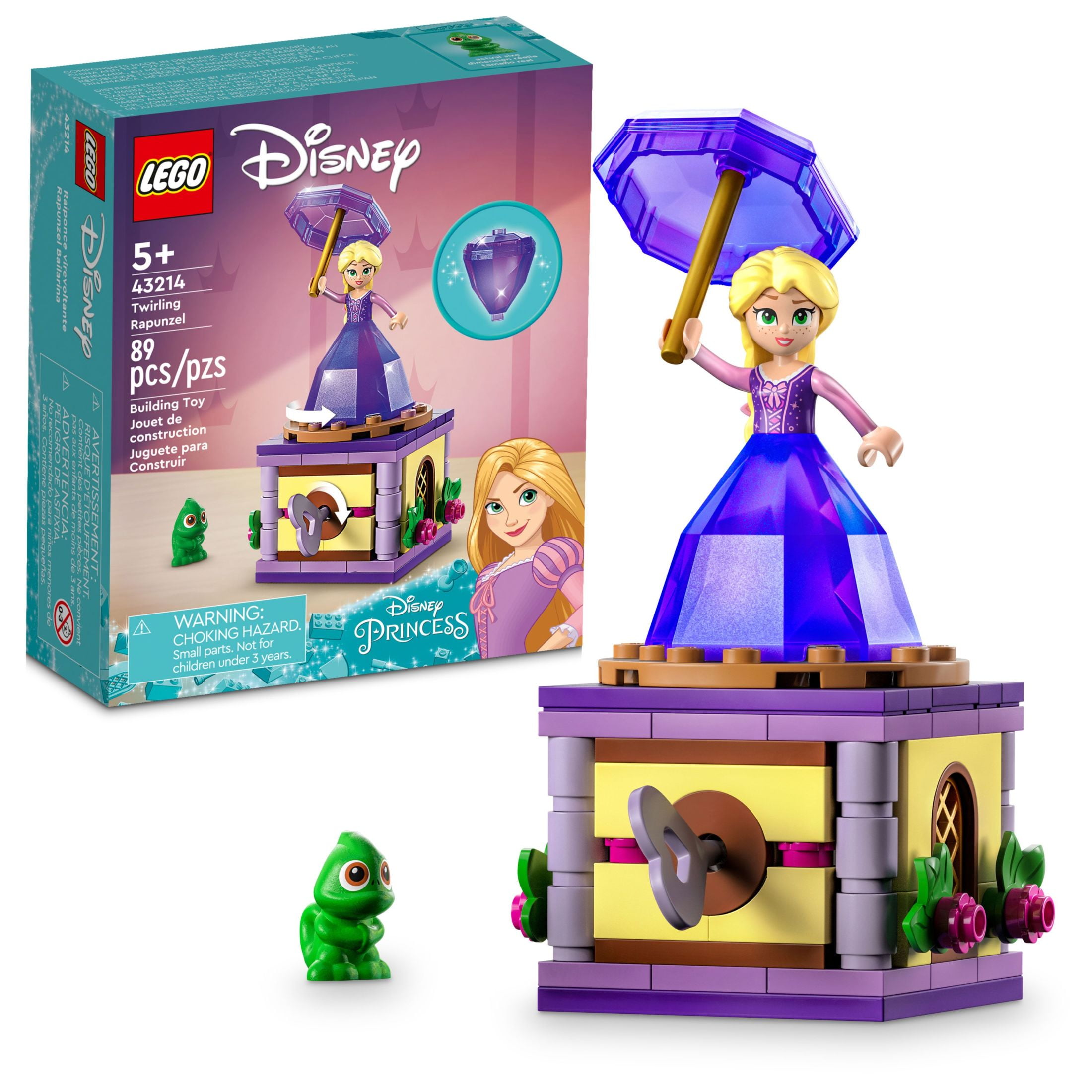 LEGO Disney Princess Twirling Rapunzel Building Toy 43214 with Diamond Dress Mini Doll and Pascal The Chameleon Figure Wind Up Toy Rapunzel Disney