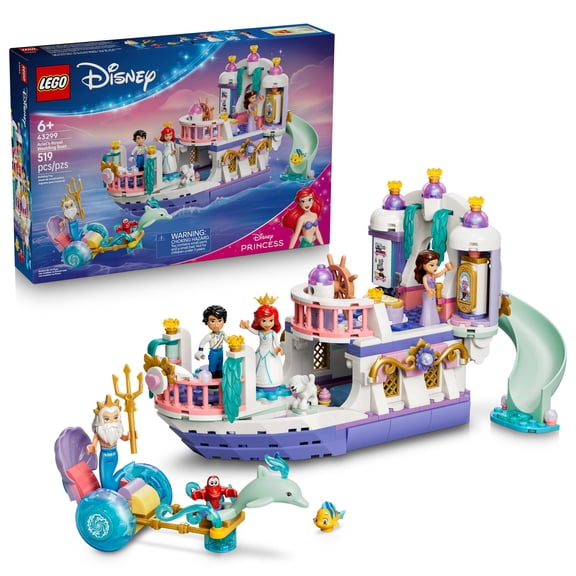 LEGO Disney Princess Ariel's Royal Wedding Boat - The Little Mermaid Building Toy for Girls & Boys, Ages 6+ - Disney Gifts for Kids with 7 Figures - 43299