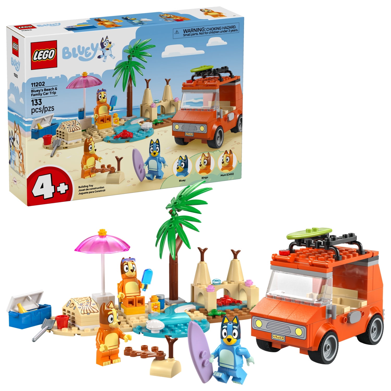 LEGO Bluey: Blueys Beach & Family Car Trip - Toddler Learning Toy for Kids 4+ - Includes Bluey, Bingo, and Mum Minifigures - Birthday Gift For Boys and Girls, Ages 4+ - 11202