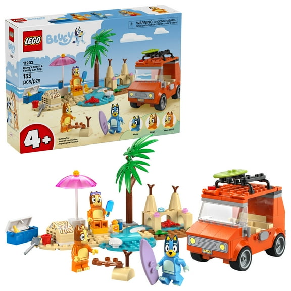 LEGO Bluey: Blueys Beach & Family Car Trip - Toddler Learning Toy for Kids 4+ - Includes Bluey, Bingo, and Mum Minifigures - Birthday Gift For Boys and Girls, Ages 4+ - 11202