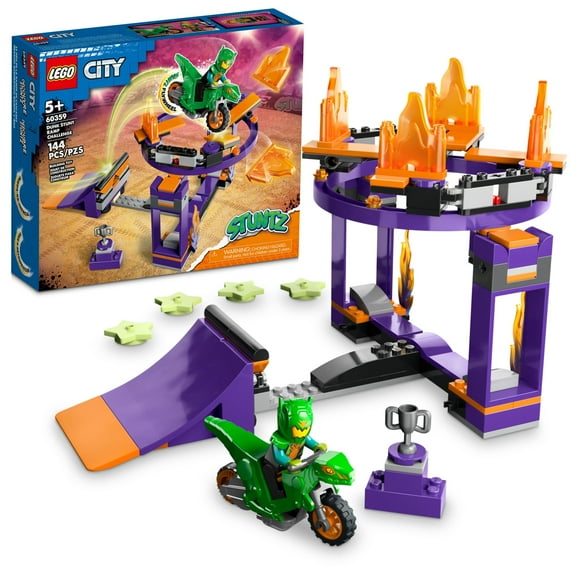 LEGO 60359 City Stuntz Dunk Stunt Ramp Challenge 2in1 Action Set with Self-Driving Dinosaur Motorcycle Toy and Stunt Rider, Birthday Gift Idea for Kids, Boys, Girls 5 Plus Years Old