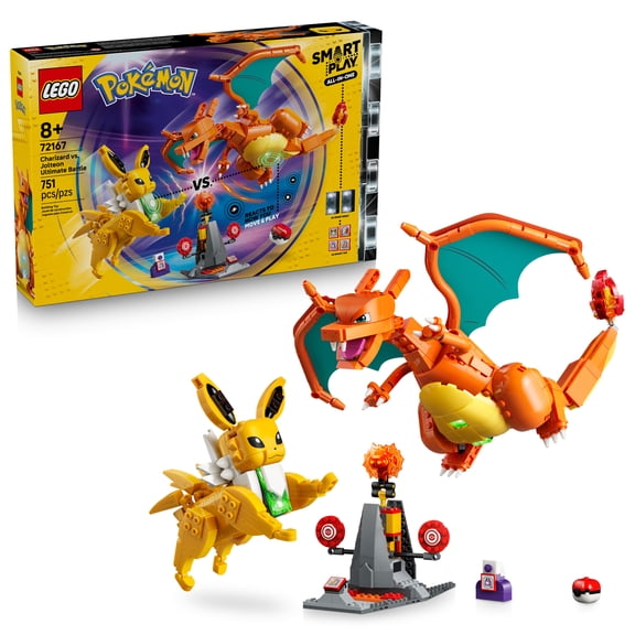 LEGO Pokmon SMART Play: Charizard vs. Jolteon Ultimate Battle - All-in-One Set with 2 SMART Bricks, 4 Tags, 2 Figures & Charger - Interactive Toy - Gift for Boys and Girls, Ages 8+ -72167