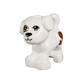 LEGO Animal Dog, Friends, Puppy, Standing with Bright Light Blue Eyes, Black Nose and Mouth and Reddish Brown Patch and Spots Pattern (Charlie / Jacky) Minifigure