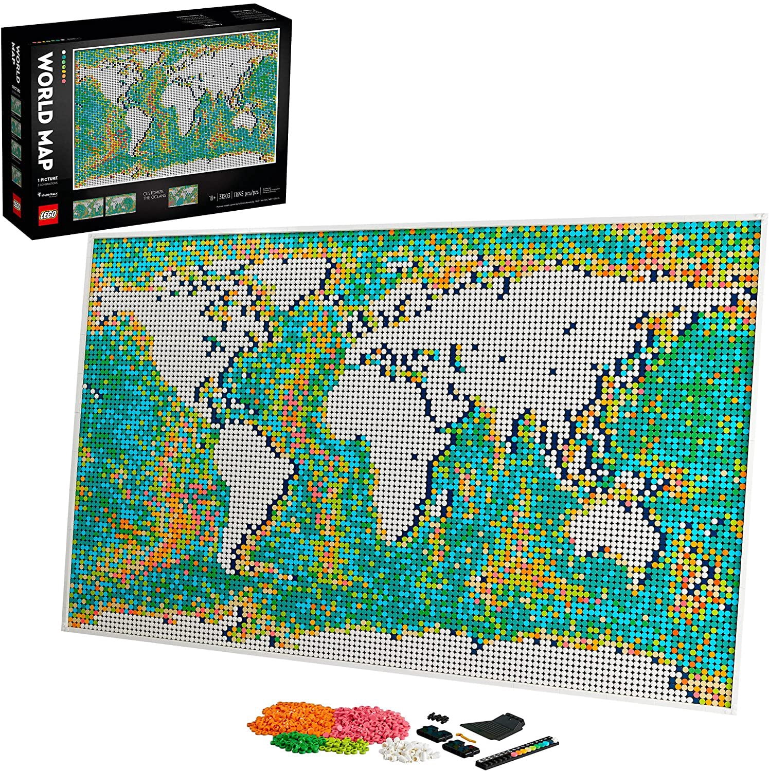 LEGO Art World Map 31203 Building Set - Collectibe Wall Art for Adults, Featuring Accompanying Soundtrack, Great Home Office Decor for Passionate Travelers, DIY