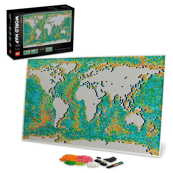 LEGO Art World Map 31203 Building Set - Collectibe Wall Art for Adults, Featuring Accompanying Soundtrack, Great Home Office Decor for Passionate Travelers, DIY Creators, and Map Enthusiasts