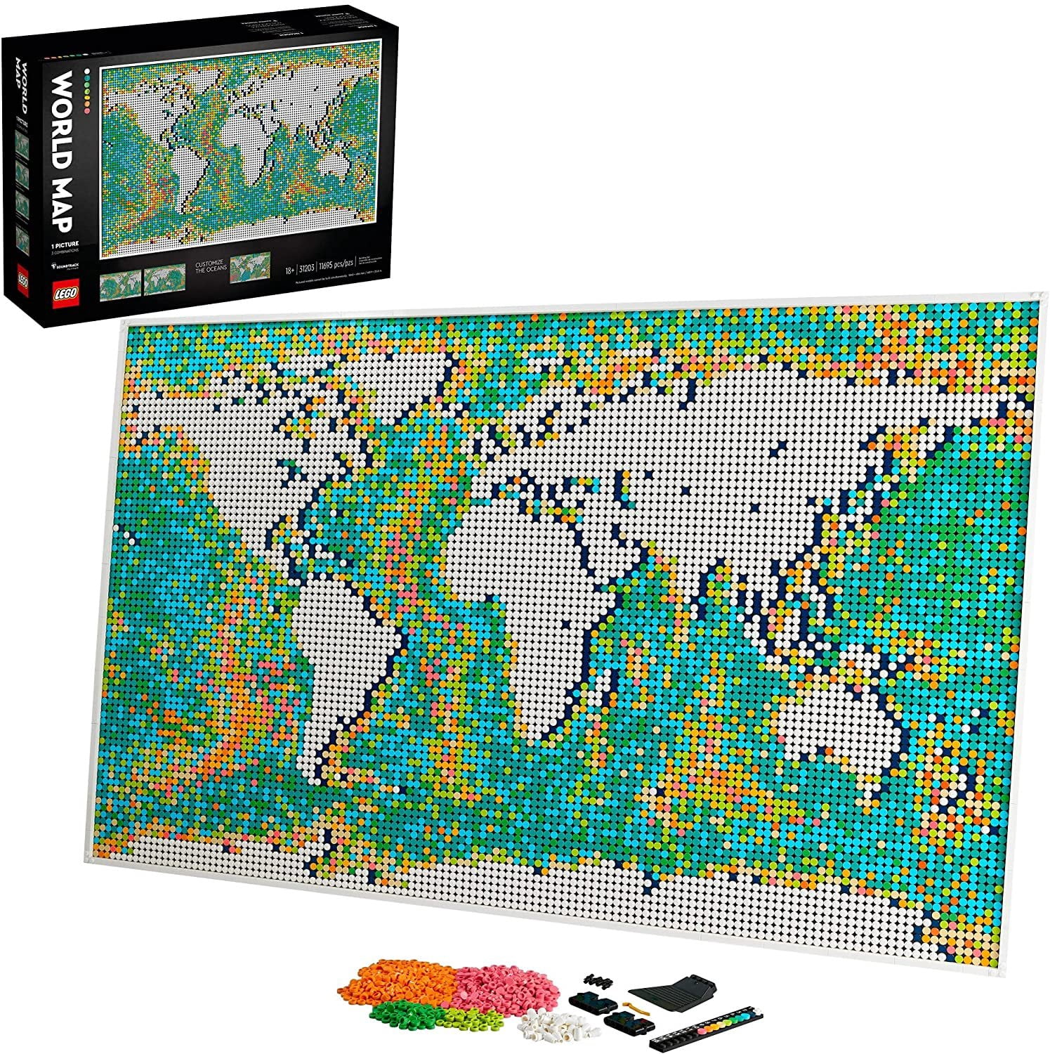 LEGO Art World Map 31203 Building Set - Collectibe Wall Art for Adults, Featuring Accompanying Soundtrack, Great Home Office Decor for Passionate Travelers, DIY Creators, and Map Enthusiasts