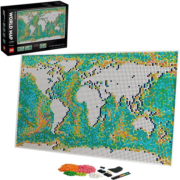LEGO Art World Map 31203 Building Set - Collectibe Wall Art for Adults, Featuring Accompanying Soundtrack, Great Home Office Decor for Passionate Travelers, DIY Creators, and Map Enthusiasts