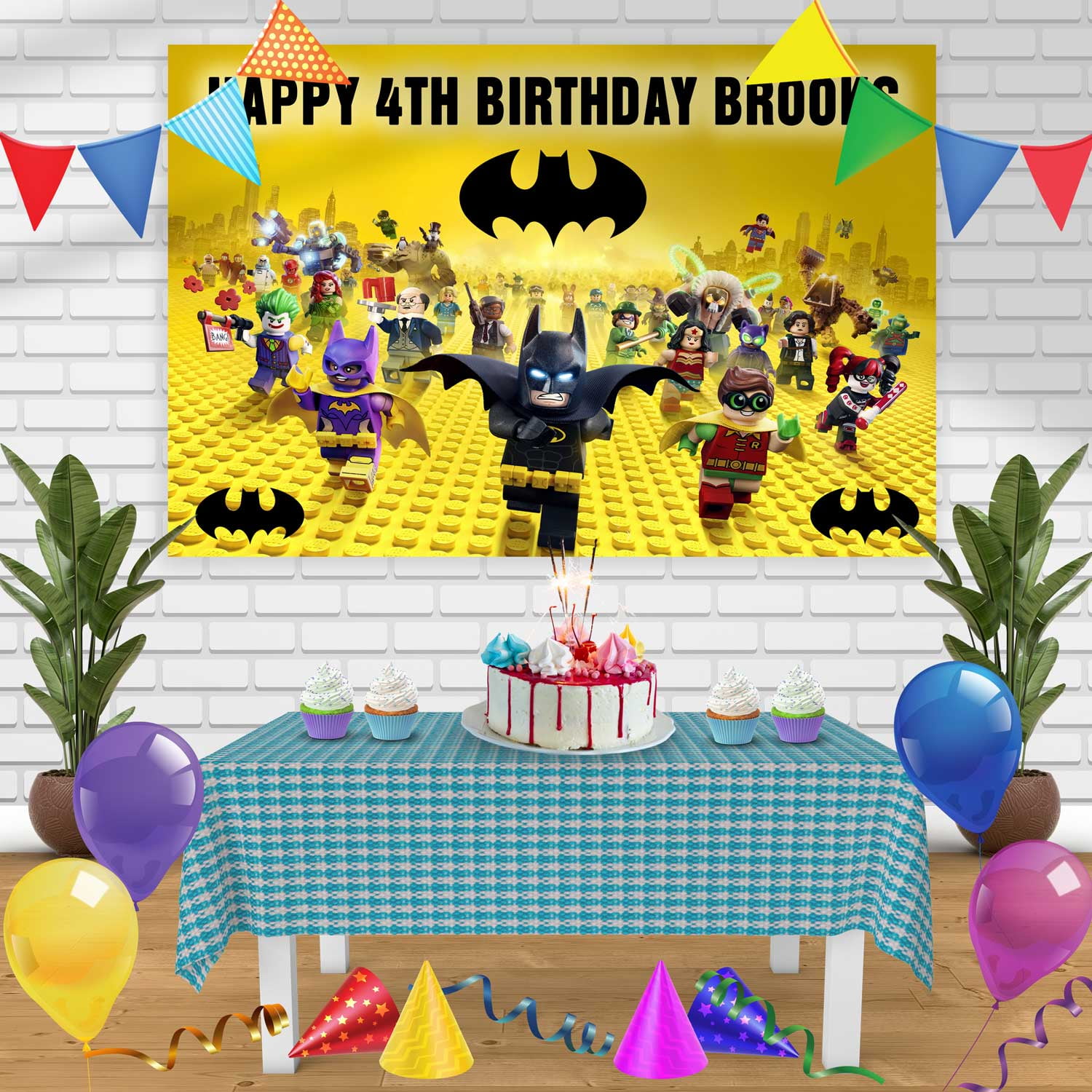 LEGO BATMAN 2 Birthday Banner Personalized Party Backdrop Decoration 60 x 44 Inches