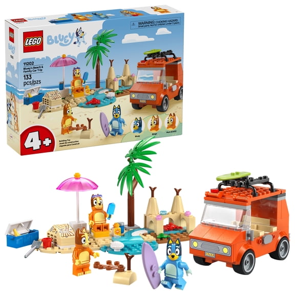 LEGO Bluey: Blueys Beach & Family Car Trip - Toddler Learning Toy for Kids 4+ - Includes Bluey, Bingo, and Mum Minifigures - Birthday Gift For Boys and Girls, Ages 4+ - 11202