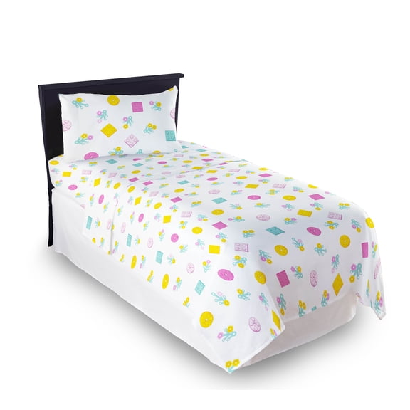 LEGO Botanical Kids 3 Piece White Bed Sheet Set, Twin