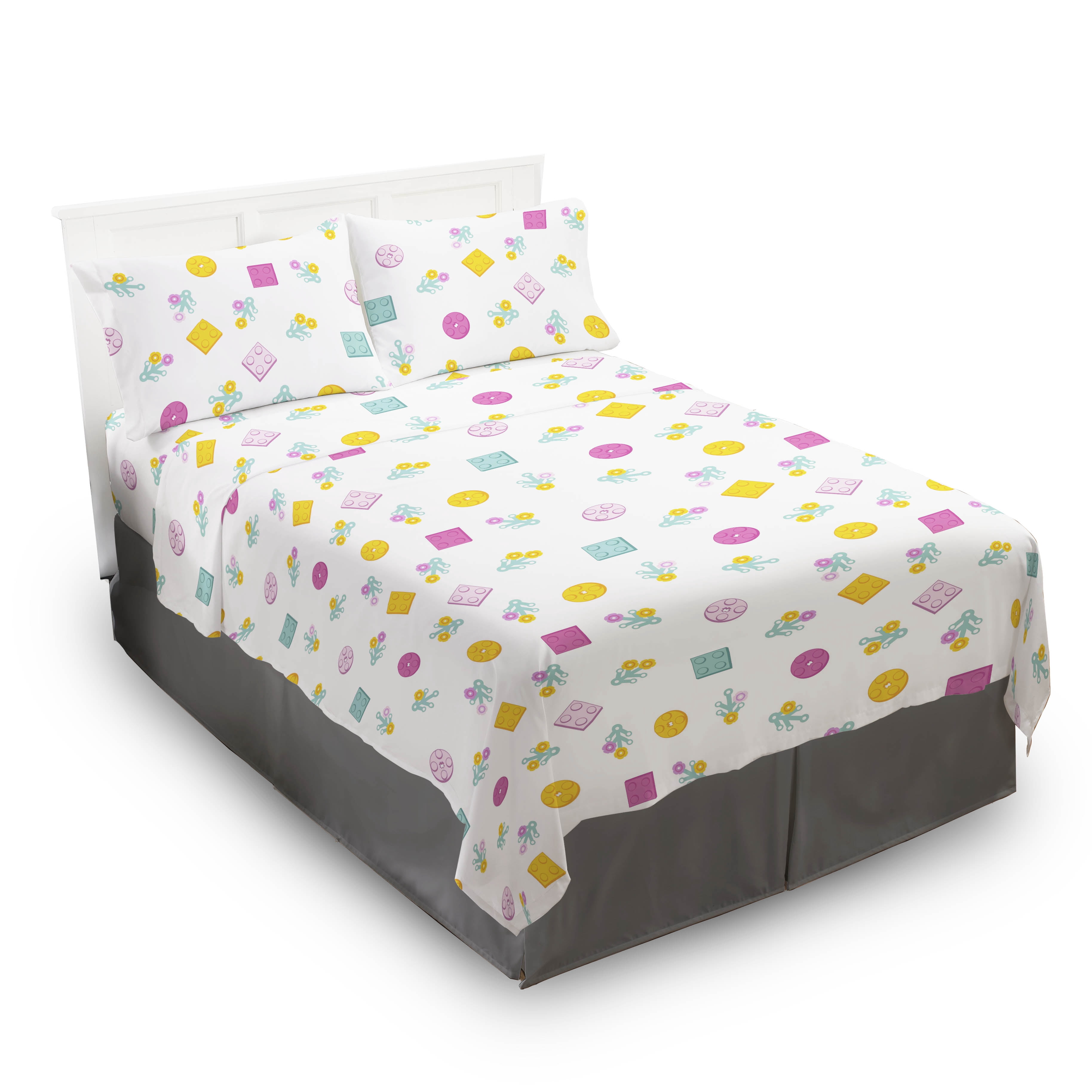 LEGO® Floral(s) Kids 4 Piece White Bed Sheet Set, Full