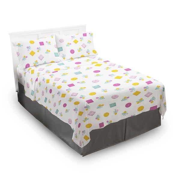 LEGO Botanical Kids 4 Piece White Bed Sheet Set, Full