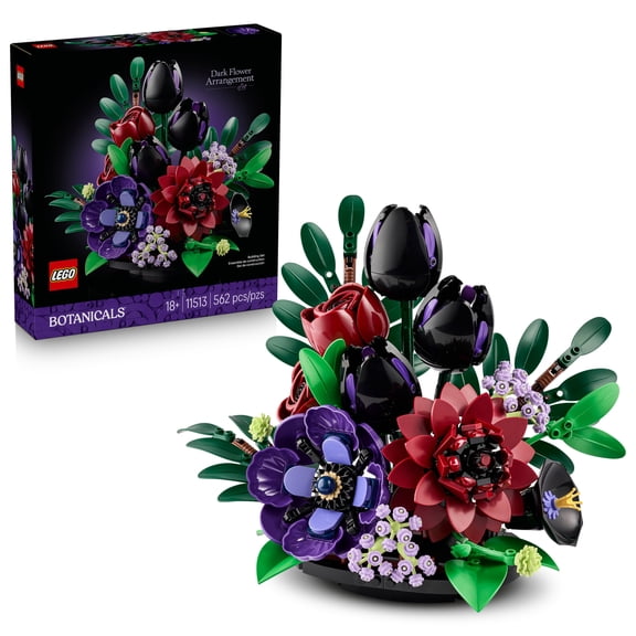 LEGO Botanicals Dark Flower Arrangement - Building Set for Adults, Ages 18+ - Artificial Flower Decor for Home or Office - Floral Bookshelf Decor - Housewarming Gift for Women & Men - 11513
