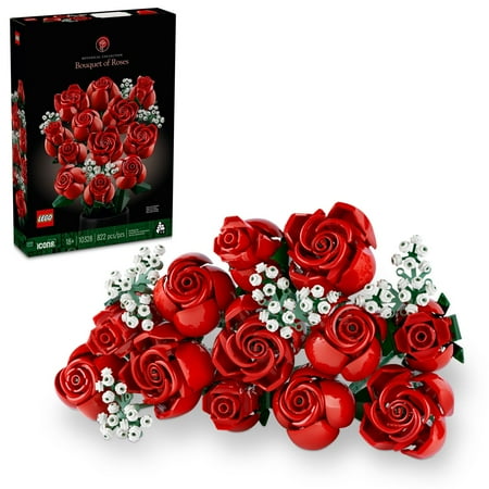LEGO Botanicals Bouquet of Roses Artificial Flowers - Fake Red Roses Building Set for Adults, Ages 18+ - Wedding Decor for Table Display - Gift for Wedding, Bridesmaid - 10328