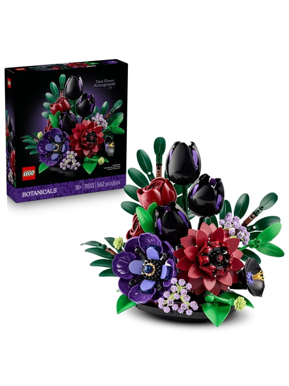 LEGO Botanicals Dark Flower Arrangement - Building Set for Adults, Ages 18+ - Artificial Flower Decor for Home or Office - Floral Bookshelf Decor - Housewarming Gift for Women & Men - 11513