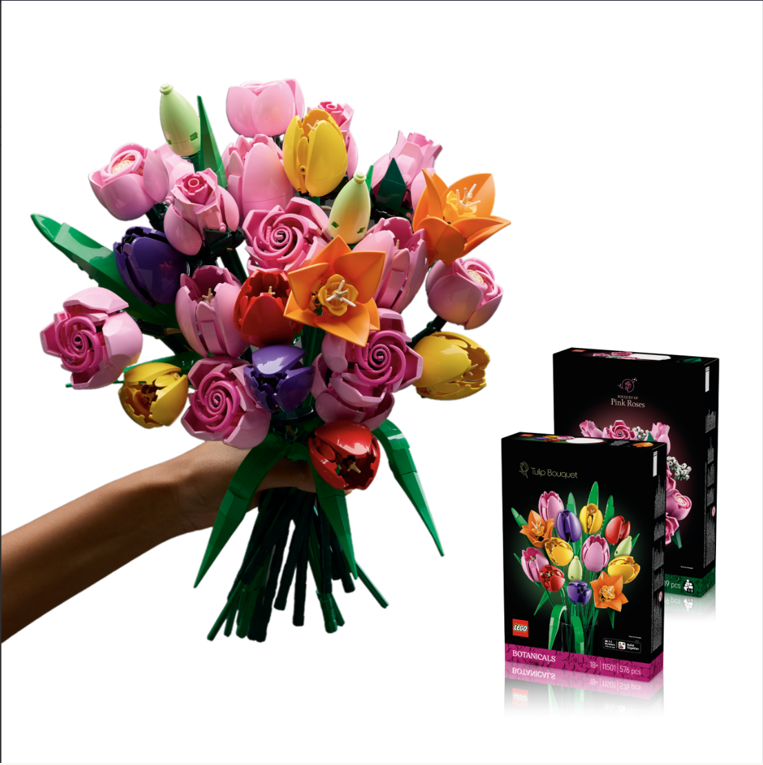 LEGO Botanicals Pink Roses & Tulips Bundle - Building Sets for Adults, Ages 18+ - Mother's Day Gifts - Artificial Flowers Home Office, Bedroom Decor - 11501 & 10374