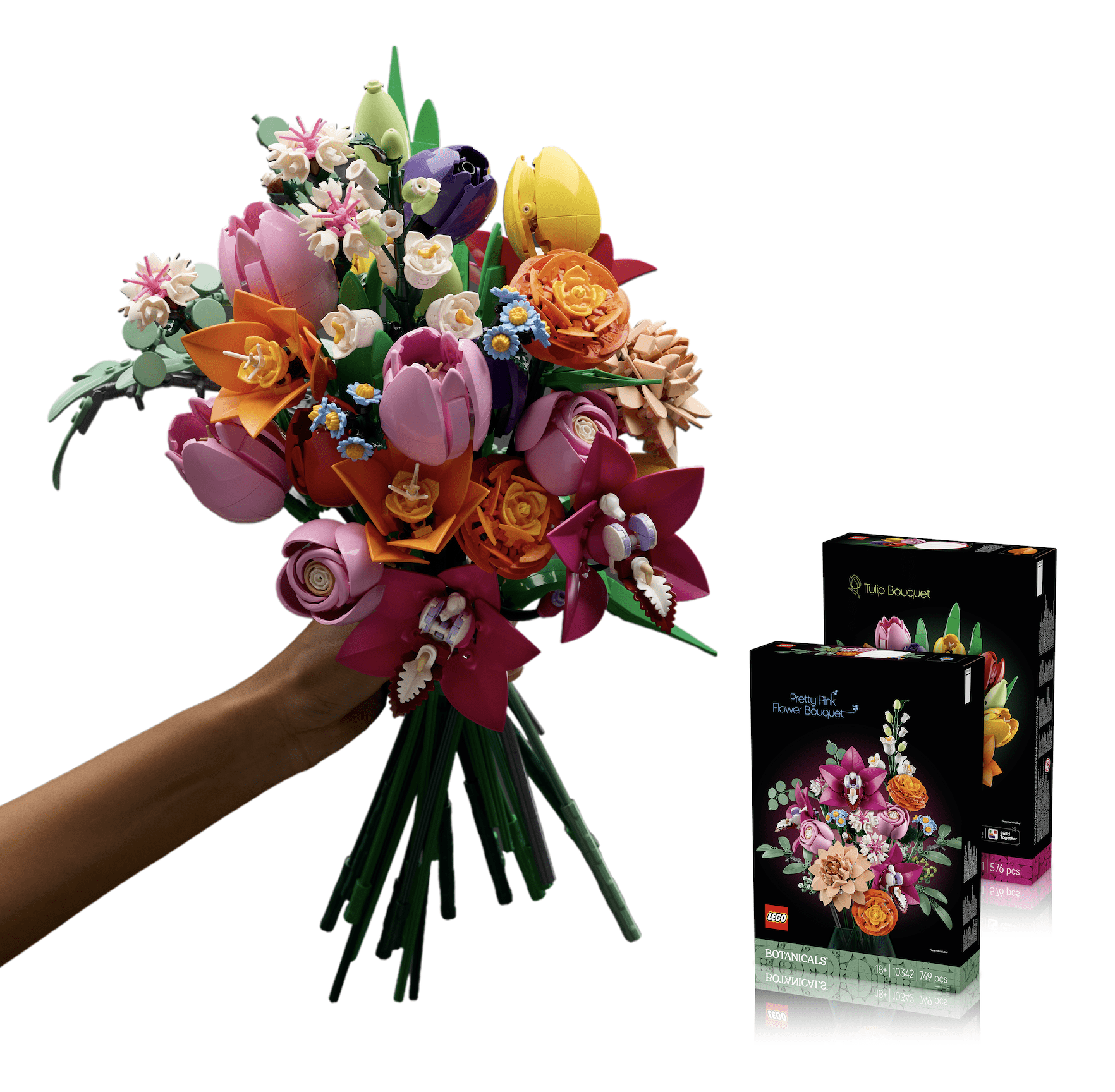 LEGO Botanicals Pretty Pink Flowers & Tulips Bundle - Building Sets for Adults, Ages 18+ - Mother's Day Gifts - Artificial Flowers Home Office, Bedroom Decor - 10342 & 11501