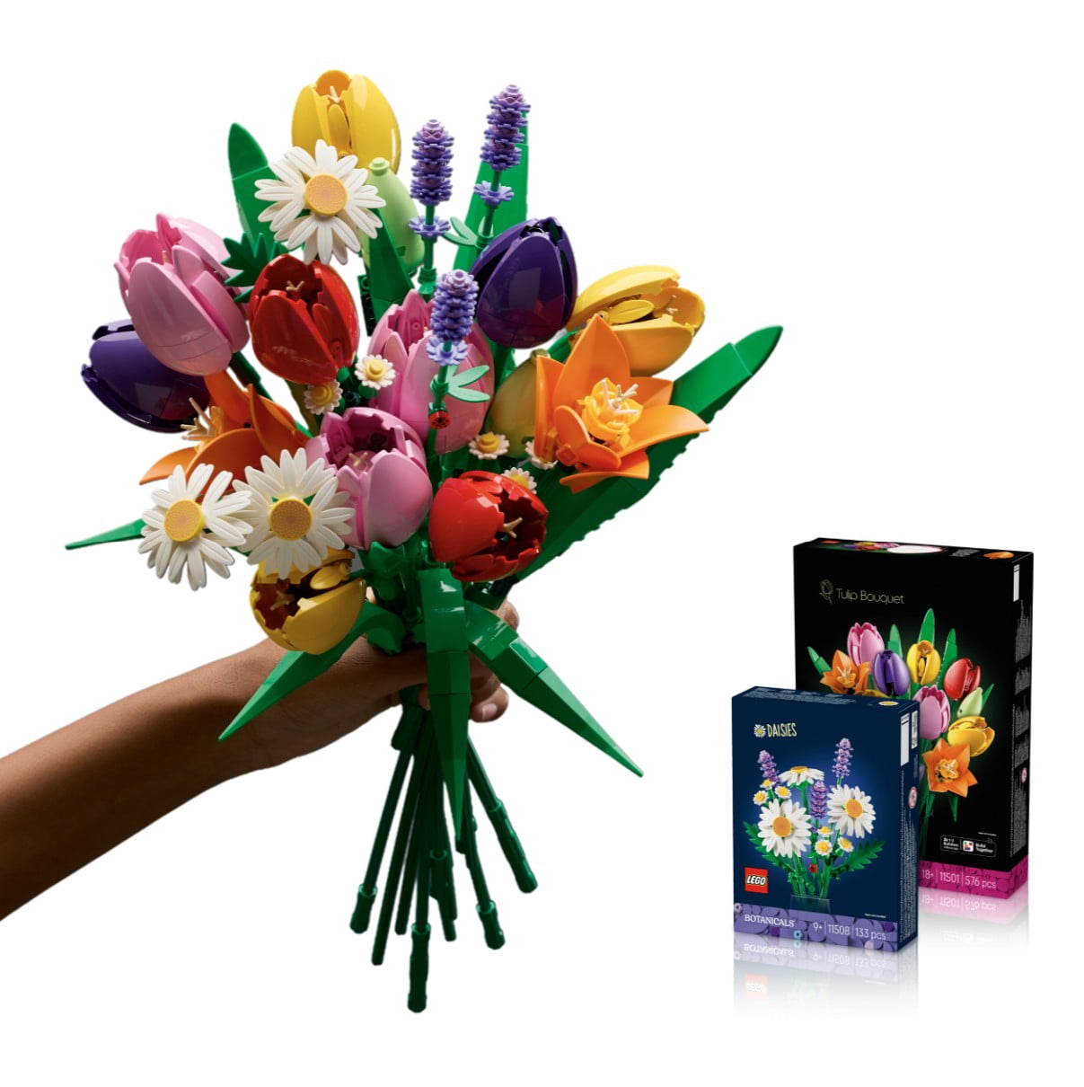 LEGO Botanicals Tulips & Daisies Bundle - Building Sets for Adults, Ages 18+ - Mother's Day Gifts - Artificial Flowers Home Office, Bedroom Decor - 11501 & 11508