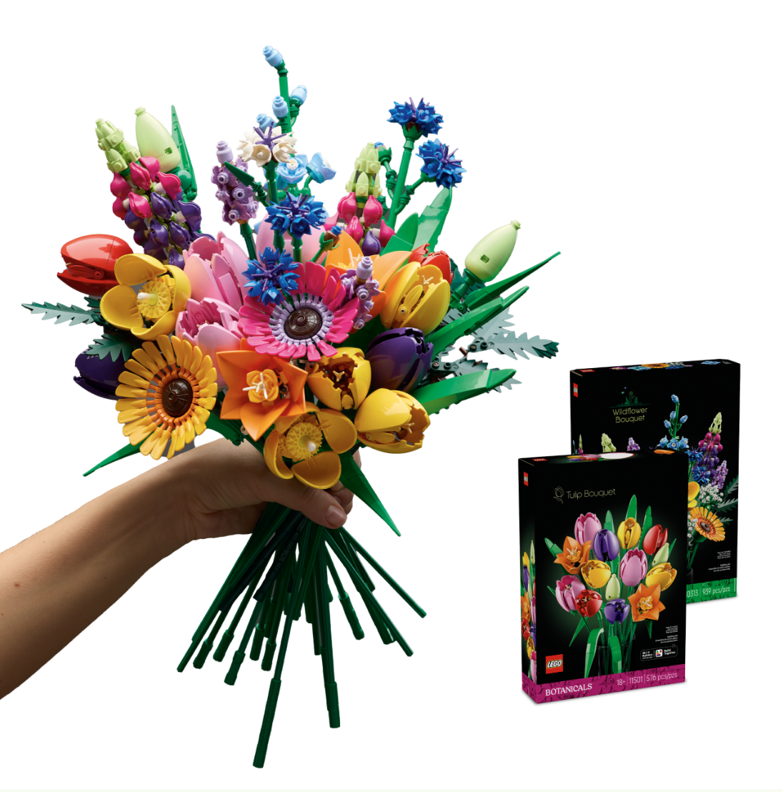 LEGO Botanicals Tulips & Wildflowers Bundle - Building Sets for Adults, Ages 18+ - Mother's Day Gifts - Artificial Flowers Home Office, Bedroom Decor - 11501 & 10313