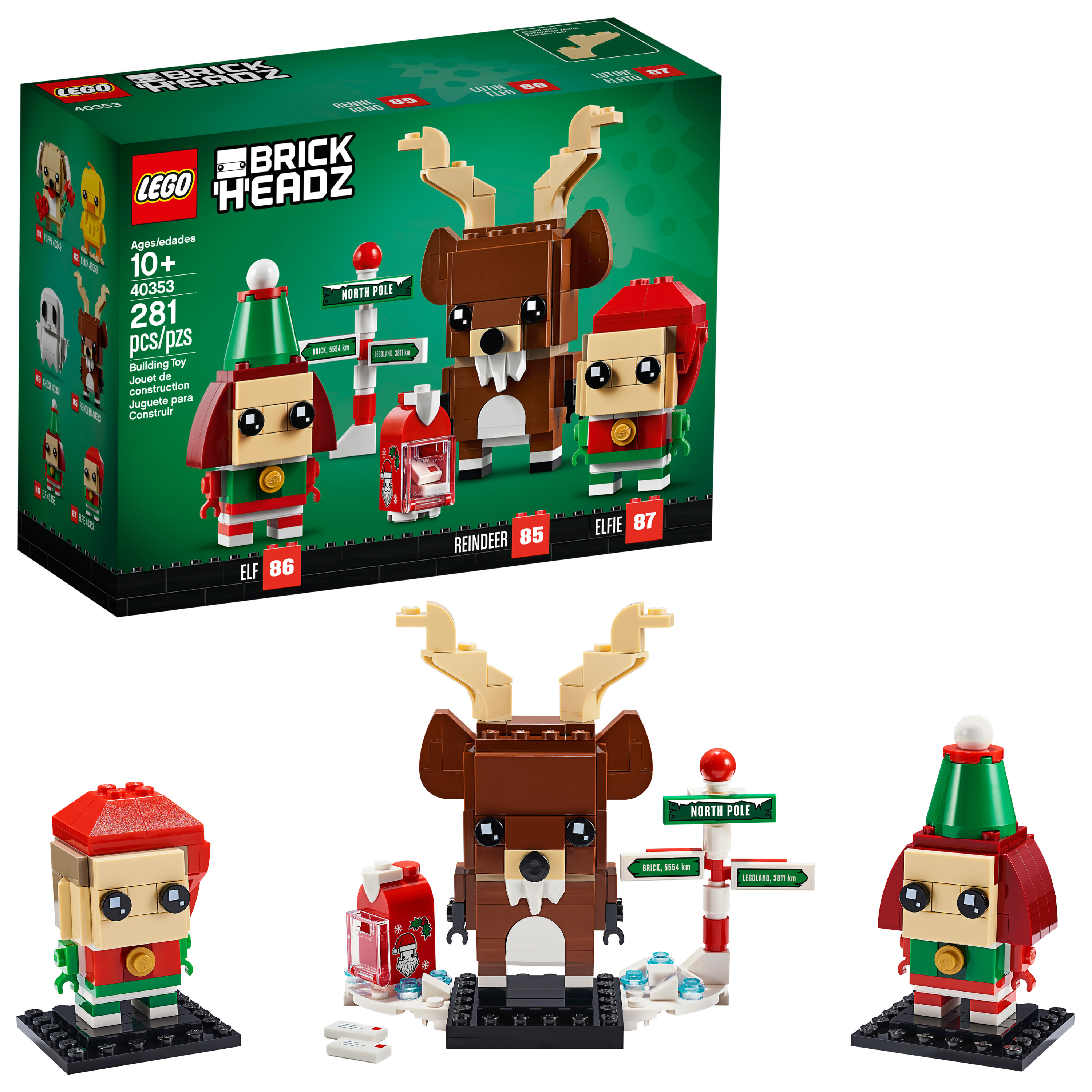 LEGO Brickheadz Reindeer, Elf and Elfie 40353 Building Toy (281 Pieces) - image 1 of 10