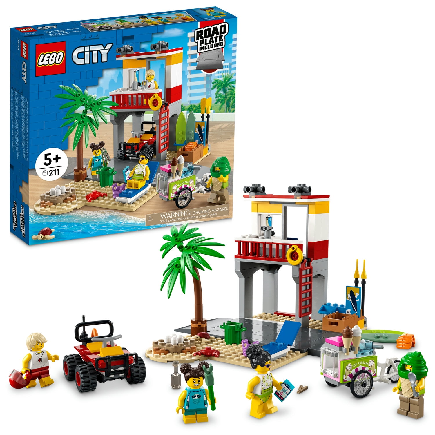 LEGO City Beach Lifeguard Station 60328 Building Kit for Ages 5+, with Minifigures and Crab and Turtle Figures (211 Pieces) - Walmart.com