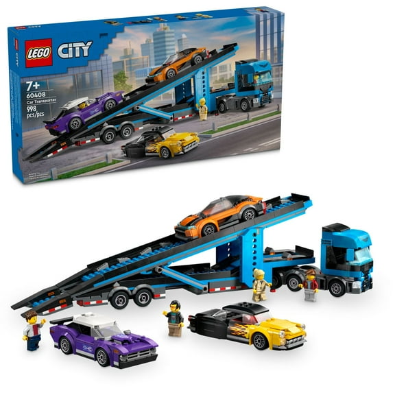LEGO City Car Transporter Truck with Sports Cars Playset, Car Toy, 4 Vehicle Toys for Ages 7 and up, 60408