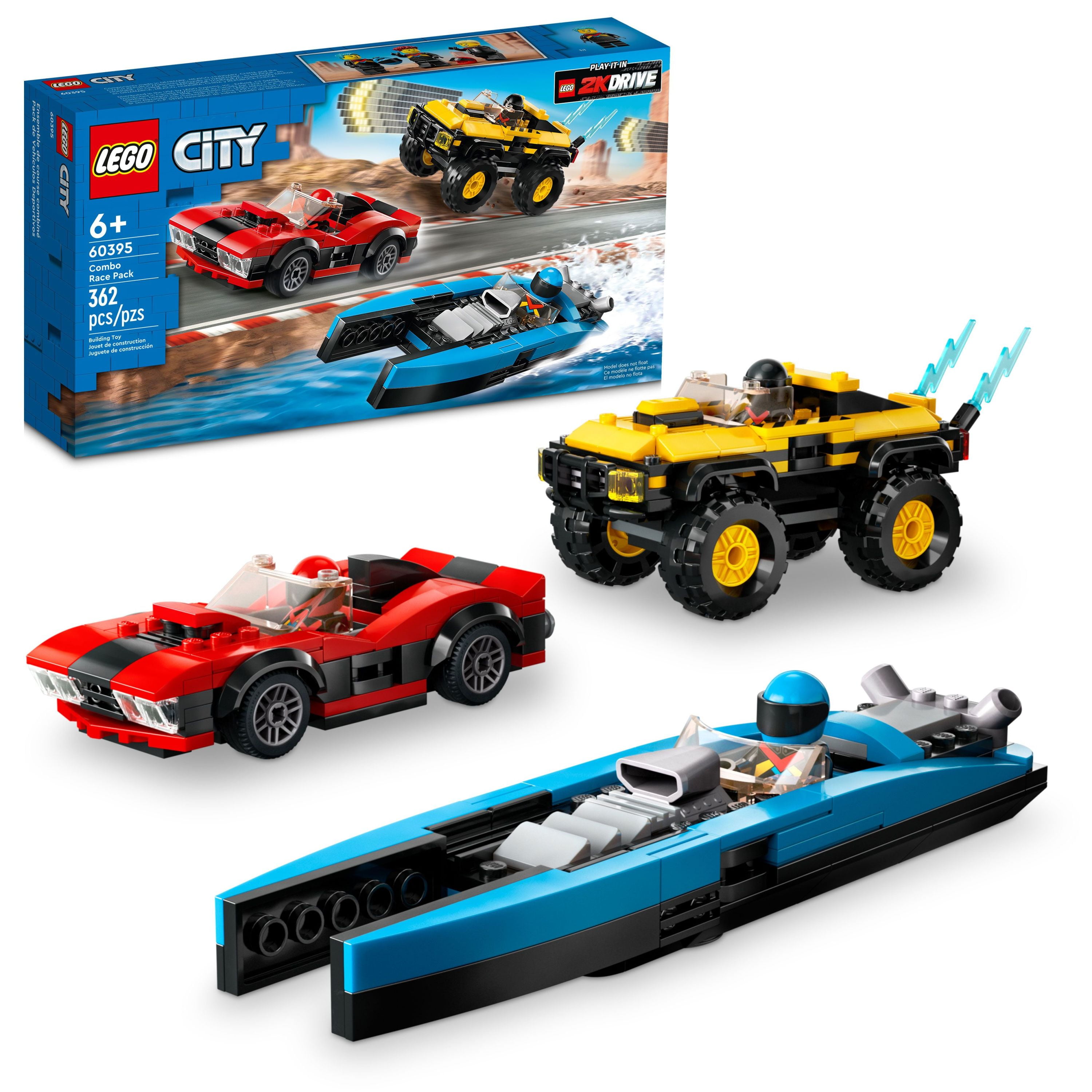 Tilsyneladende Flyve drage Besættelse LEGO City Combo Race Pack 60395 Toy Car Building Set, Includes a Sports  Car, SUV, Speedboat and 3 Driver Minifigures, Fun Toy for 6 Year Old Boys  and Girls and Fans of