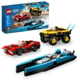 thumbnail interactive-video image 1 of LEGO City Combo Race Pack Toy Car Building Set, Includes a Sports Car, SUV, Speedboat and 3 Driver Minifigures, Fun Toy for 6 Year Old Boys and Girls and Fans of the LEGO 2KDRIVE Video Game, 60395, 1 of 10