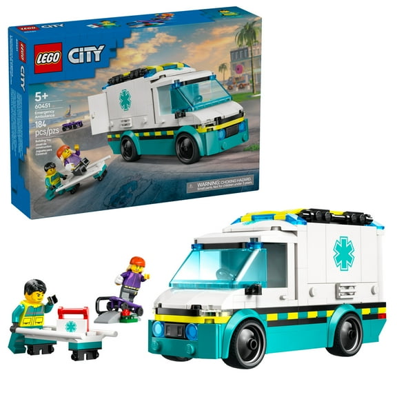 LEGO City Emergency Ambulance Toy - Building Sensory Toy for Kids, Boys and Girls, Ages 5+ - Educational, Learning Gift Idea for Birthdays and Holidays - Skateboarder and Driver Minifigures - 60451
